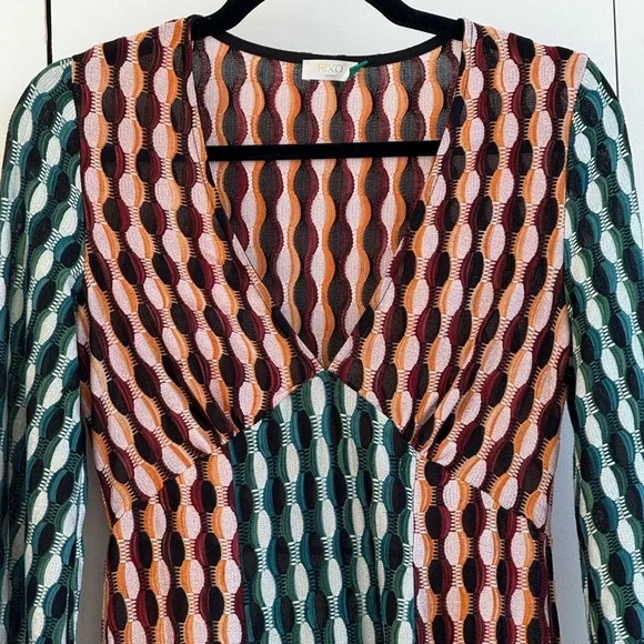 RIXO Phoebe Knit Dress Multicolor Long Sleeve Maxi Dress Size XS US 4 - Picture 2 of 11